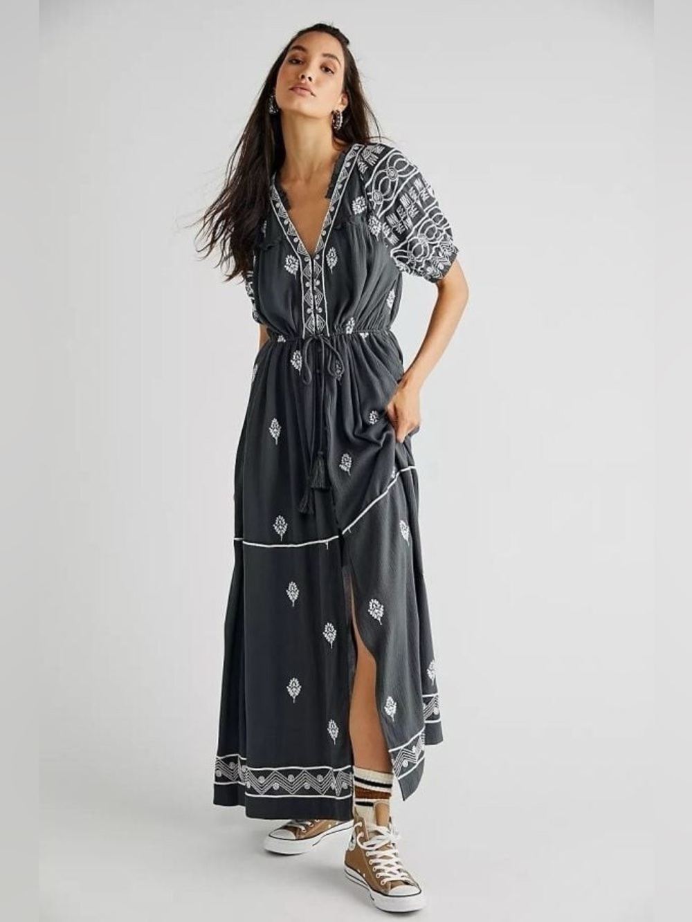 Free People Riley Embroidered Midi Dress